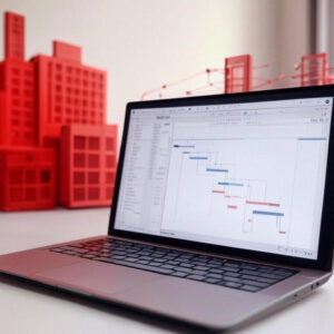 MS Project sur ordinateur portable affichant un diagramme de Gantt pour la gestion multi-projets en construction